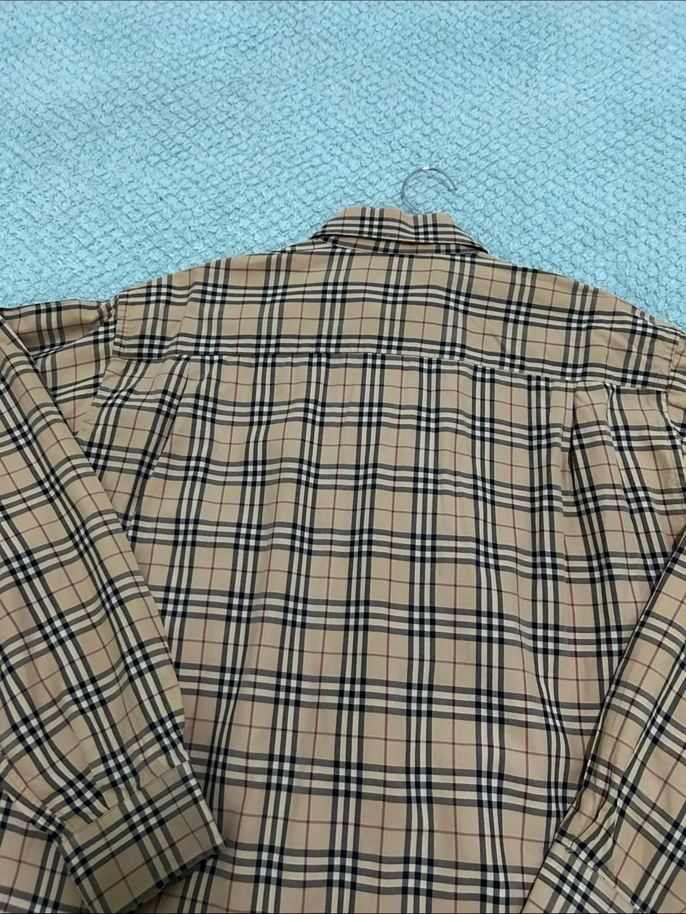 Burberry Beige Plaid Long-Sleeve Button Shirt, size Large